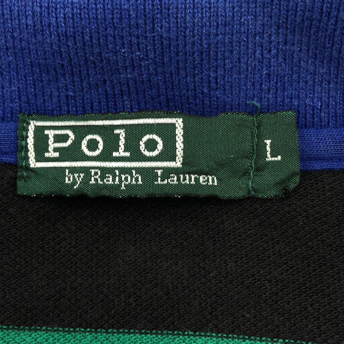 Polo by Ralph Lauren ポロバイラルフローレン 80s ヴィンテージ ボーイズ 緑タグ ボーダー 長袖 ポロシャツ L ブルー系 鹿の子 メンズ