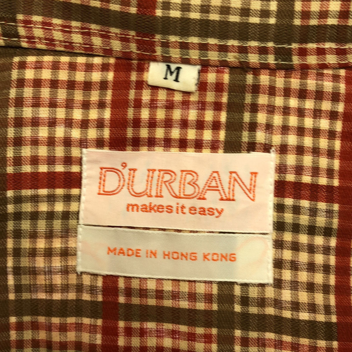 Durban ダーバン 70s 80s ヴィンテージ チェック柄 長袖 シャツ M ブラウン系 メンズ