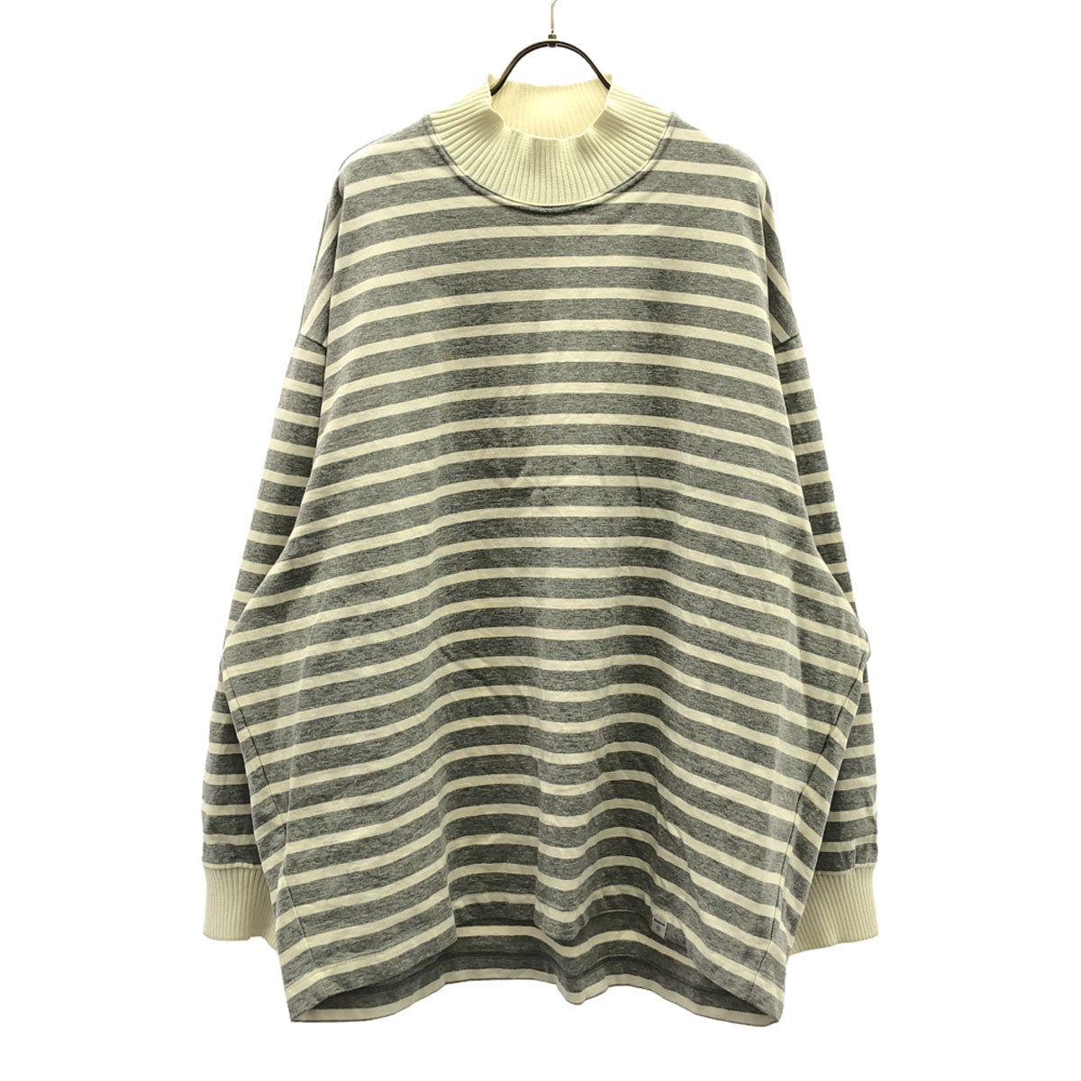 kolor/BEACON カラービーコン★ 日本製 ボーダー 長袖 リブモックネク カットソー 1 グレー×ホワイト メンズ