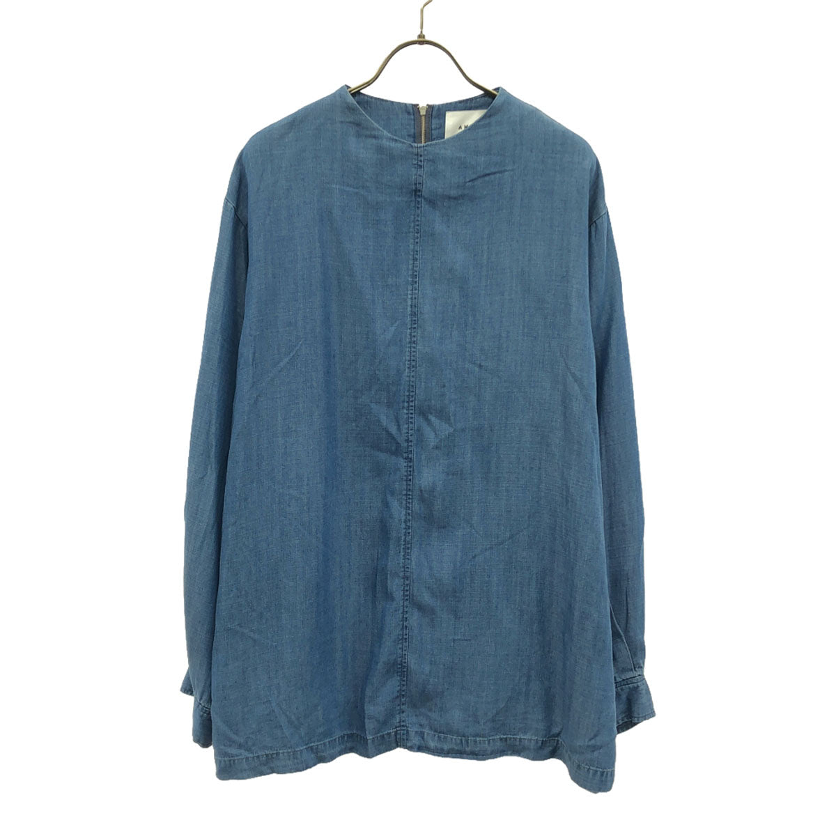 AMERI UNDRESSED アメリ 長袖 ノーカラー プルオーバー シャツ M ブルー バックジップ レディース