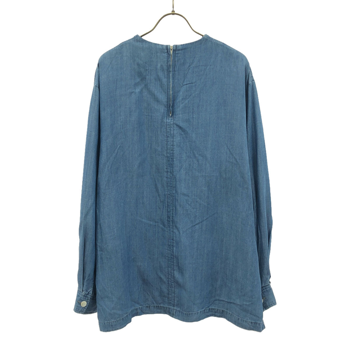 AMERI UNDRESSED アメリ 長袖 ノーカラー プルオーバー シャツ M ブルー バックジップ レディース