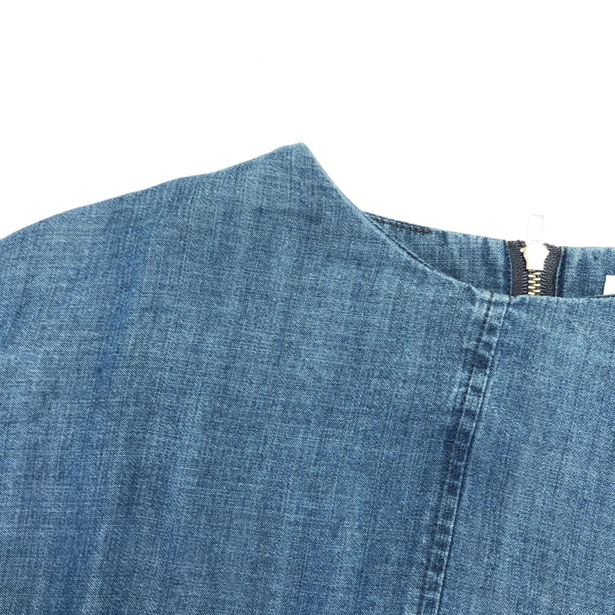 AMERI UNDRESSED アメリ 長袖 ノーカラー プルオーバー シャツ M ブルー バックジップ レディース