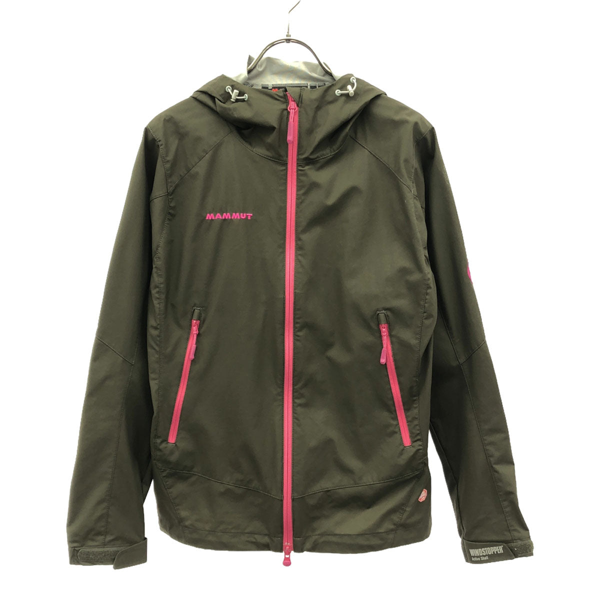 Mammut マムート ロゴ刺繍 フーディー ナイロンジャケット S カーキ ダブルジップ アウトドア レディース