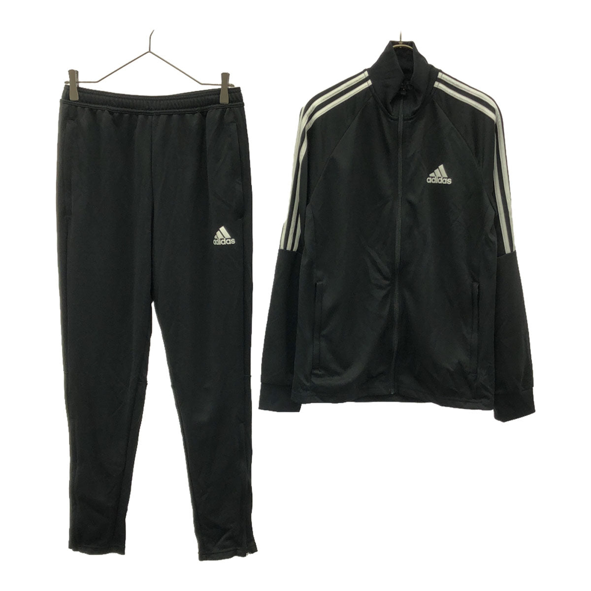 adidas アディダス ロゴプリント 長袖 トレーニングジャージ 上下 セットアップ L ブラック ウエストゴム サイドジップ メンズ