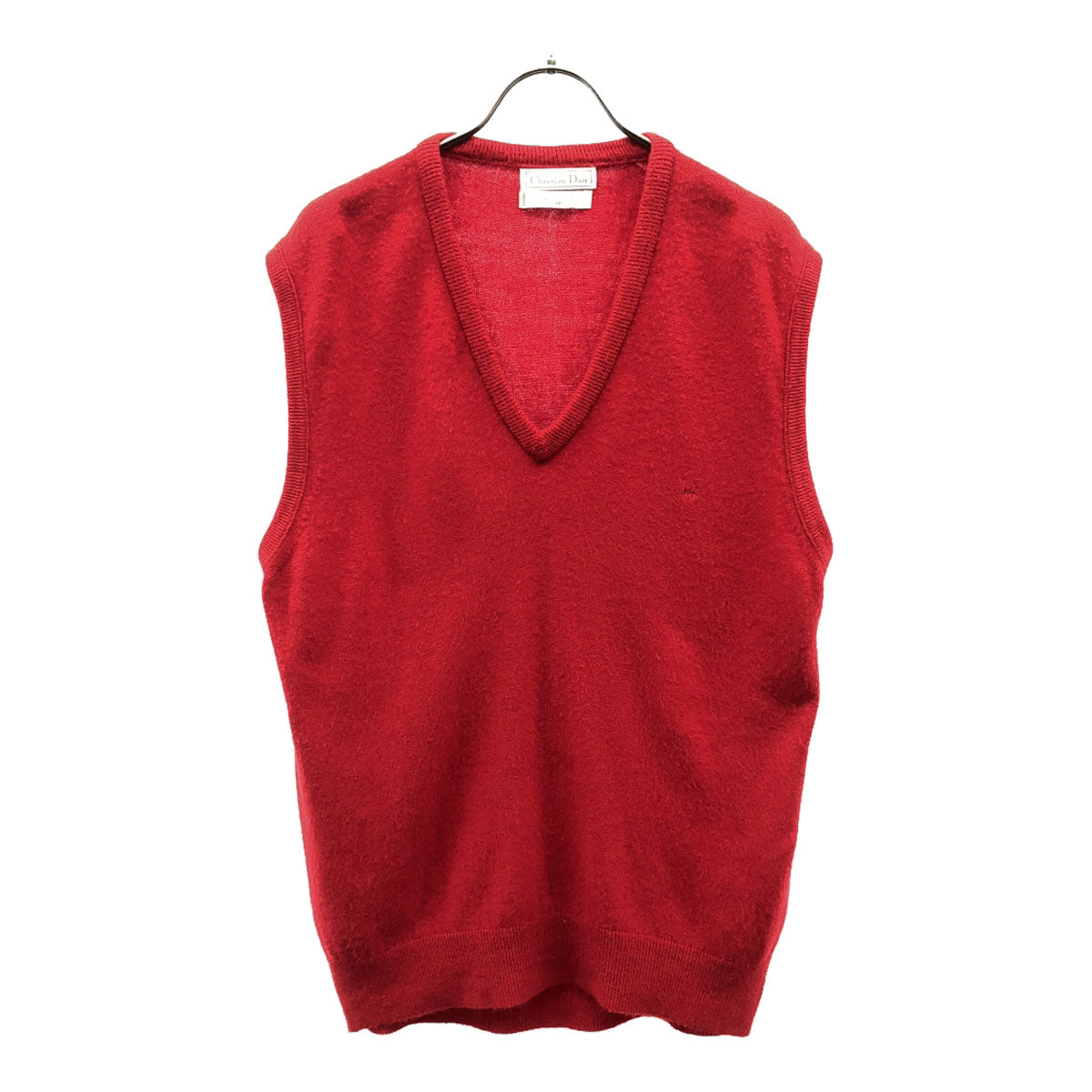 Christian Dior クリスチャンディオール 80s 90s USA製 オールド ロゴ刺繍 Vネック ニットベスト M レッド セーター メンズ