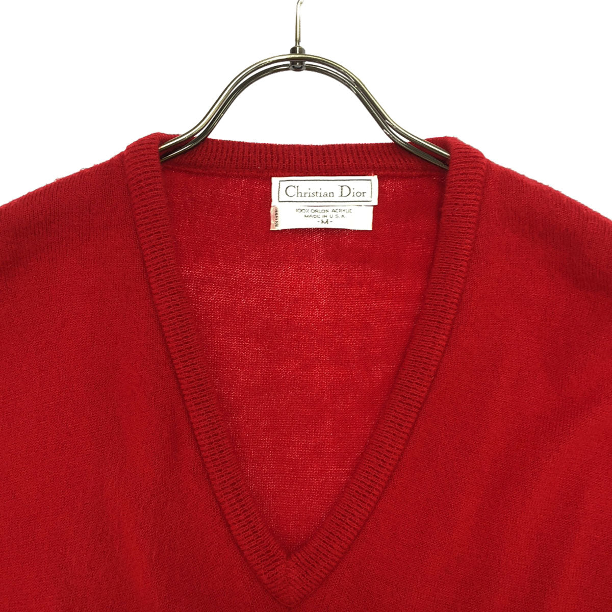Christian Dior クリスチャンディオール 80s 90s USA製 オールド ロゴ刺繍 Vネック ニットベスト M レッド セーター メンズ