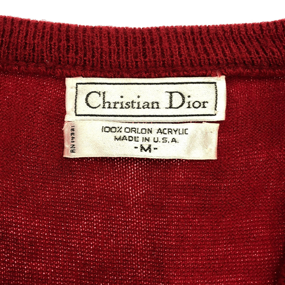 Christian Dior クリスチャンディオール 80s 90s USA製 オールド ロゴ刺繍 Vネック ニットベスト M レッド セーター メンズ