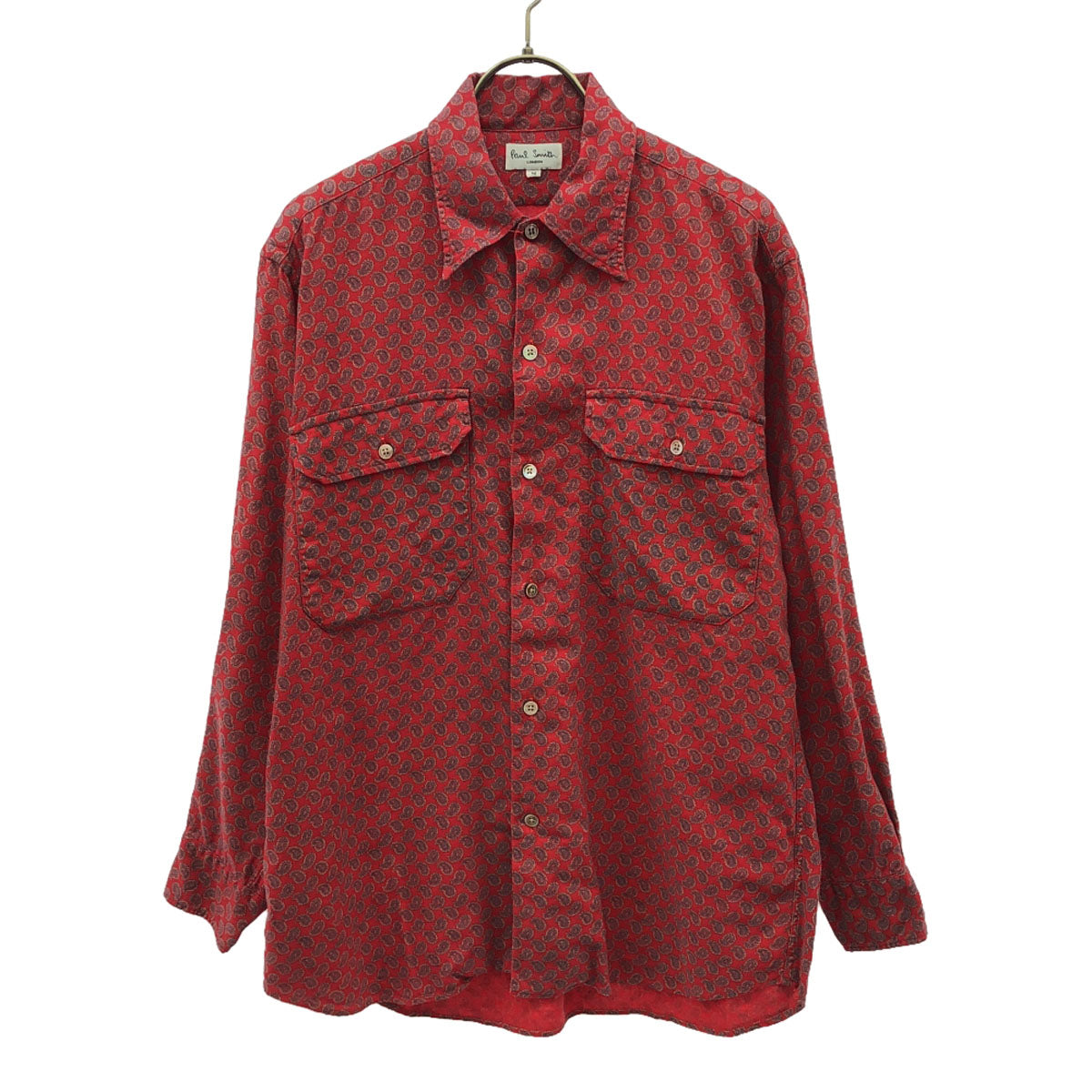 Paul Smith LONDON ポールスミスロンドン ウールブレンド オールド ペイズリー柄 長袖 シャツ M レッド系 メンズ