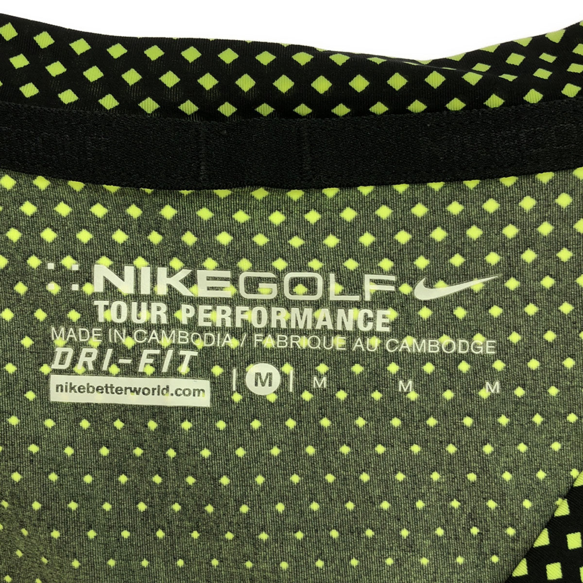 NIKE ナイキ ロゴプリント ダイヤ柄 ゴルフ 長袖 DRI-FIT UV クールタッチベースレイヤー Vネック シャツ M ブラック×ライトグリーン トレーニング メンズ
