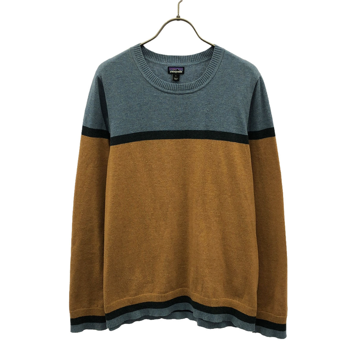 patagonia パタゴニア 長袖 アンドリ クルー セーター L ブルー×キャメル ニット 53470 アウトドア レディース