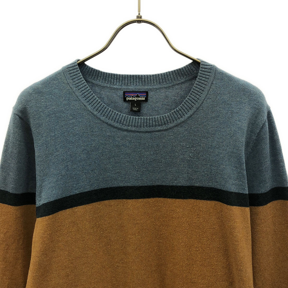 patagonia パタゴニア 長袖 アンドリ クルー セーター L ブルー×キャメル ニット 53470 アウトドア レディース