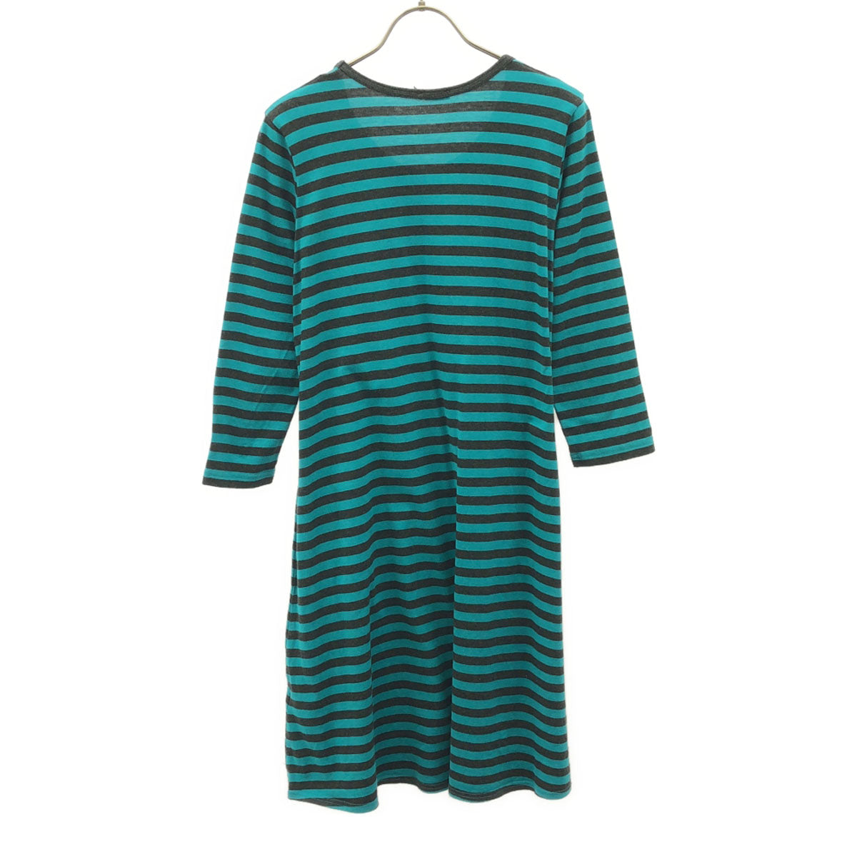 marimekko マリメッコ ボーダー柄 7分袖 ワンピース XS グリーン系×ブラック レディース