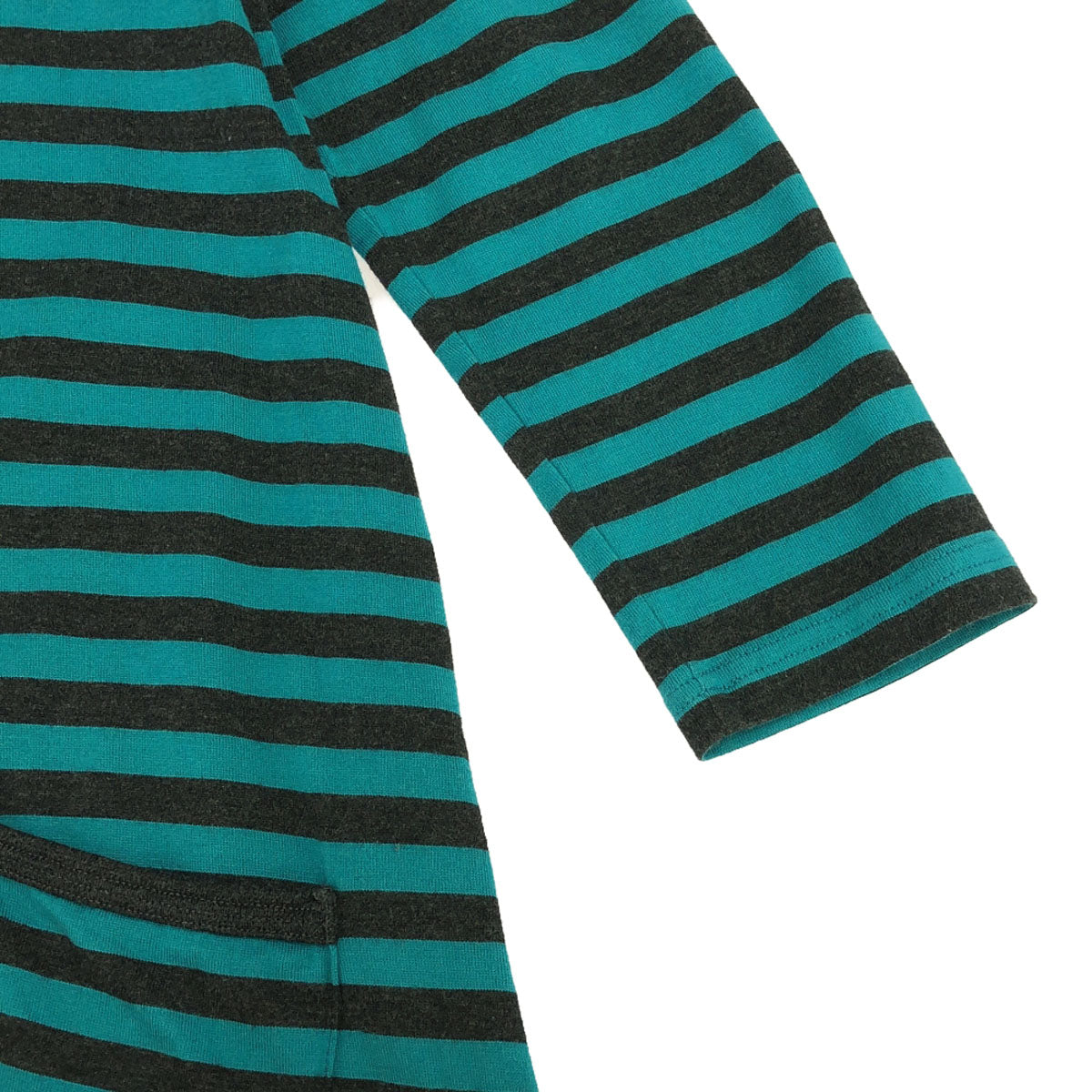 marimekko マリメッコ ボーダー柄 7分袖 ワンピース XS グリーン系×ブラック レディース