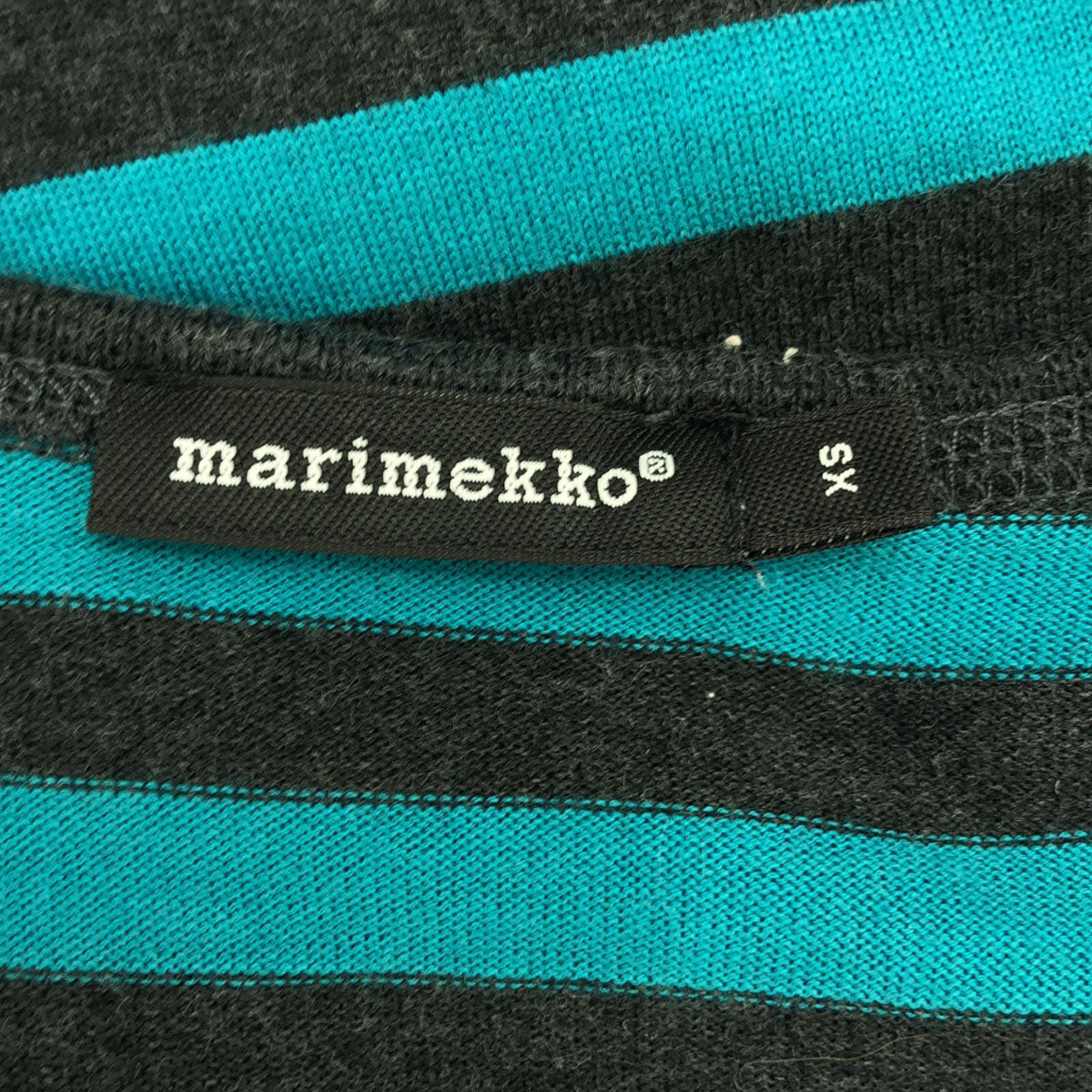 marimekko マリメッコ ボーダー柄 7分袖 ワンピース XS グリーン系×ブラック レディース