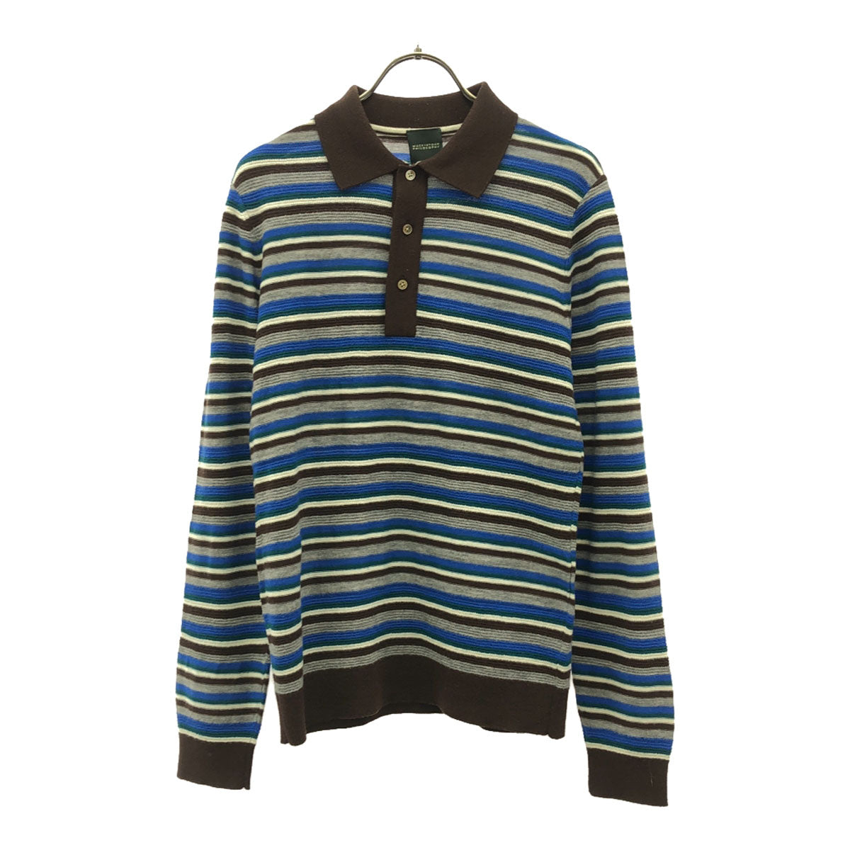 MACKINTOSH PHILOSOPHY マッキントッシュフィロソフィー 日本製 三陽商会 ウール100% ボーダー柄 長袖 ポロシャツ M ニット メンズ
