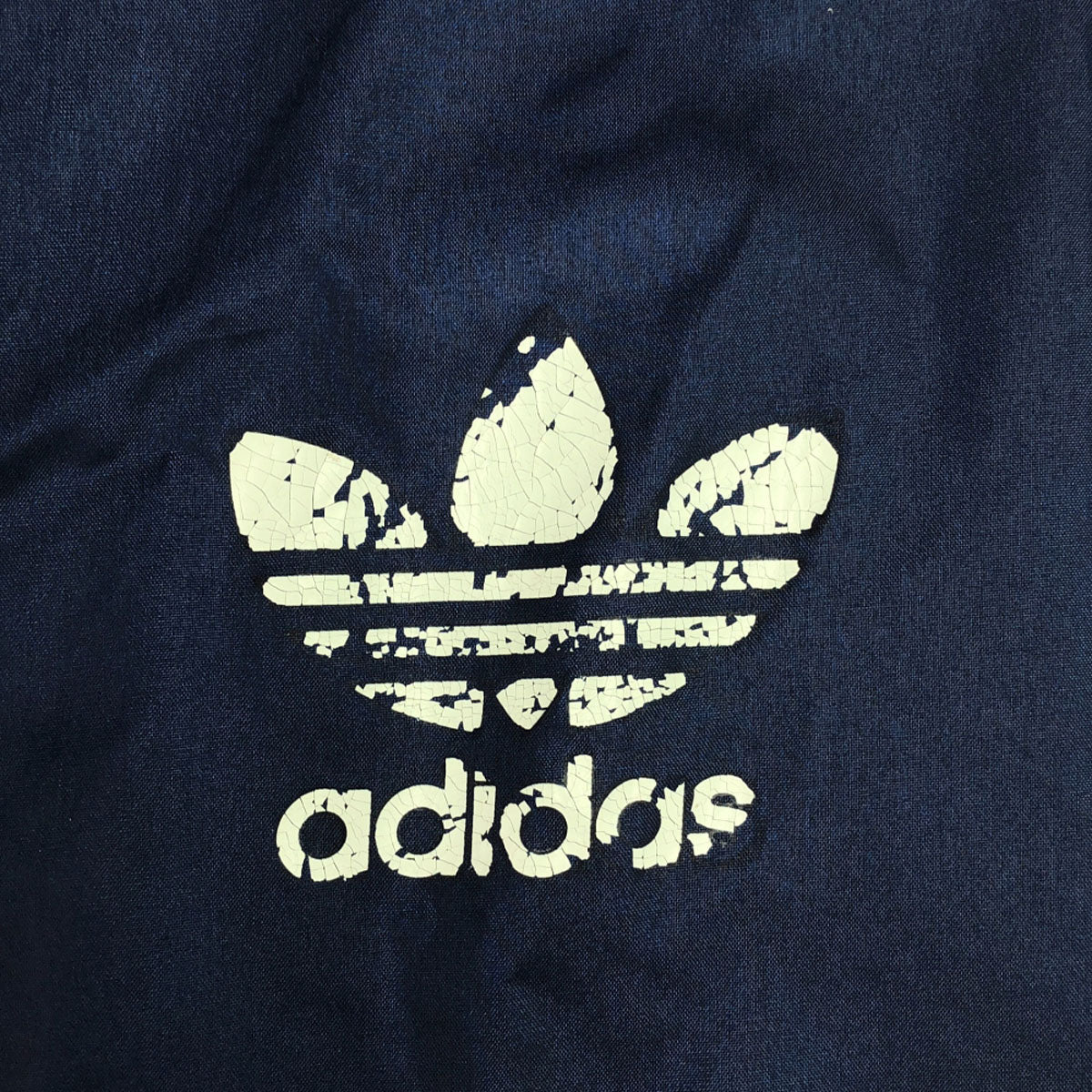 adidas アディダス 80s デサント製 ASR-8181A ヴィンテージ トレフォイルロゴ プリント 長袖 ナイロン パーカー M-L ネイビー バックプリント メンズ