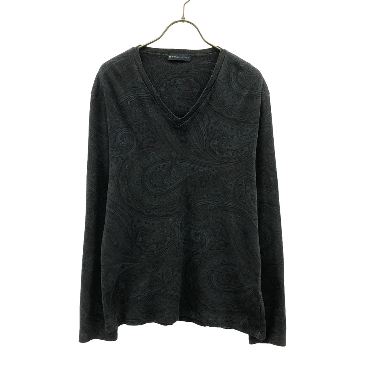 ETRO エトロ イタリア製 ペイズリー 長袖 Vネック カットソー XS ネイビー系 ロンT メンズ