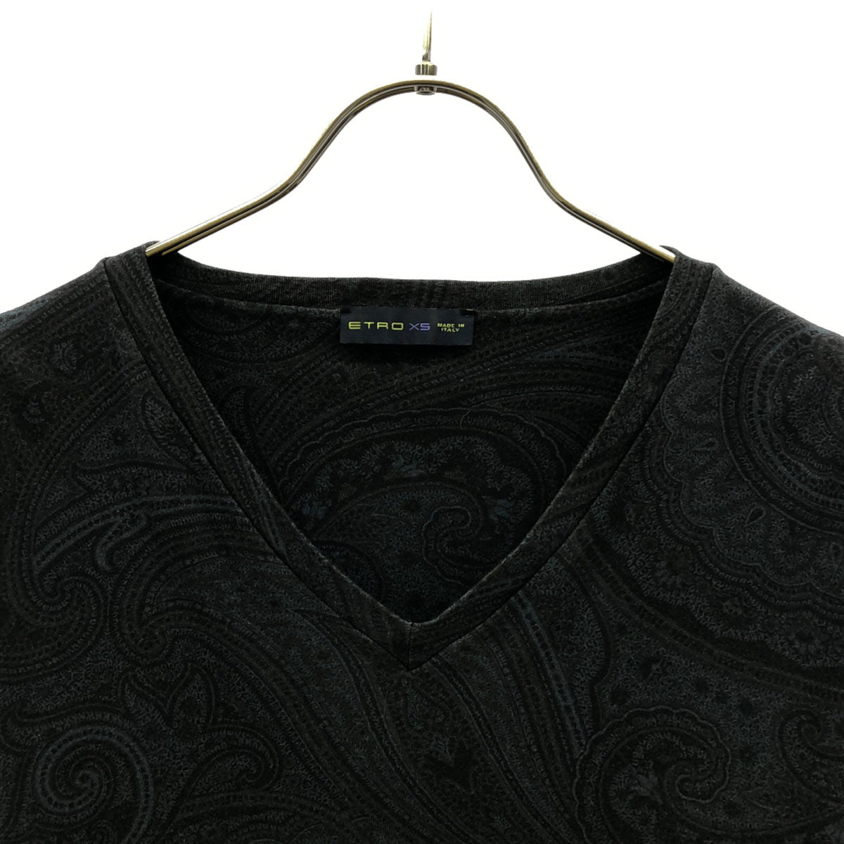 ETRO エトロ イタリア製 ペイズリー 長袖 Vネック カットソー XS ネイビー系 ロンT メンズ