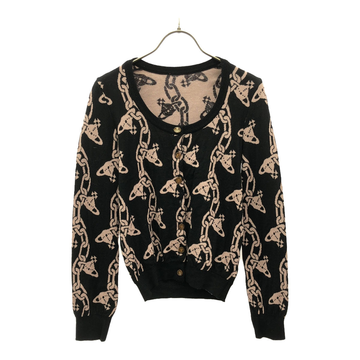 Vivienne Westwood Red Label ヴィヴィアンウエストウッド レッドレーベル 日本製 ウール100% 長袖 カーディガン M ブラック×ピンク レディース