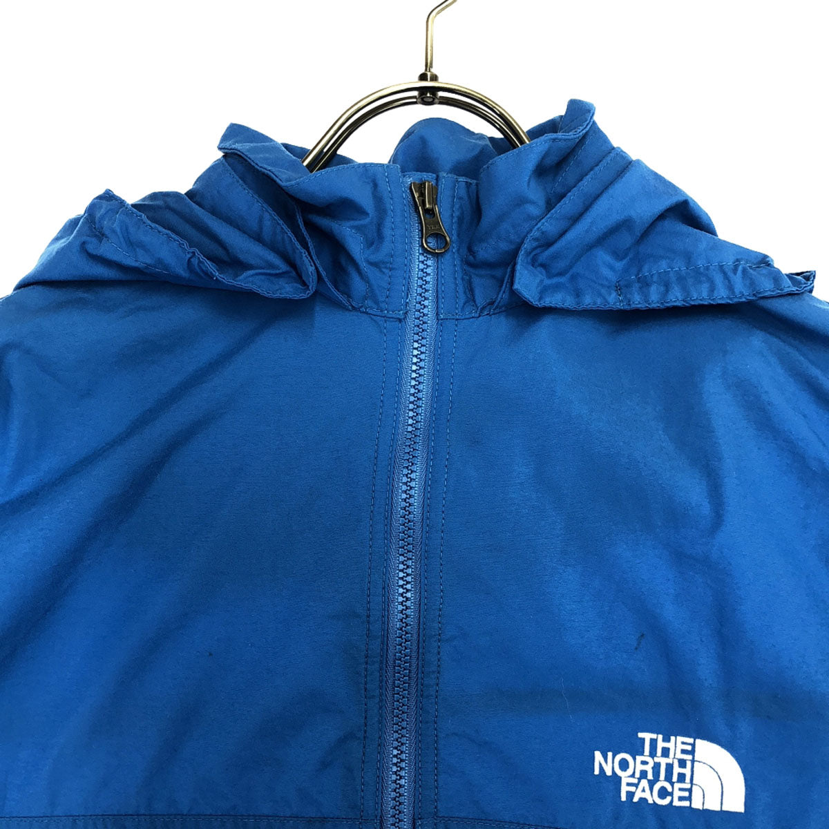THE NORTH FACE ザノースフェイス ロゴ刺繍 2WAY コンパクト ナイロンジャケット 140 ブルー アウトドア NPJ21810 フード収納可能 キッズ