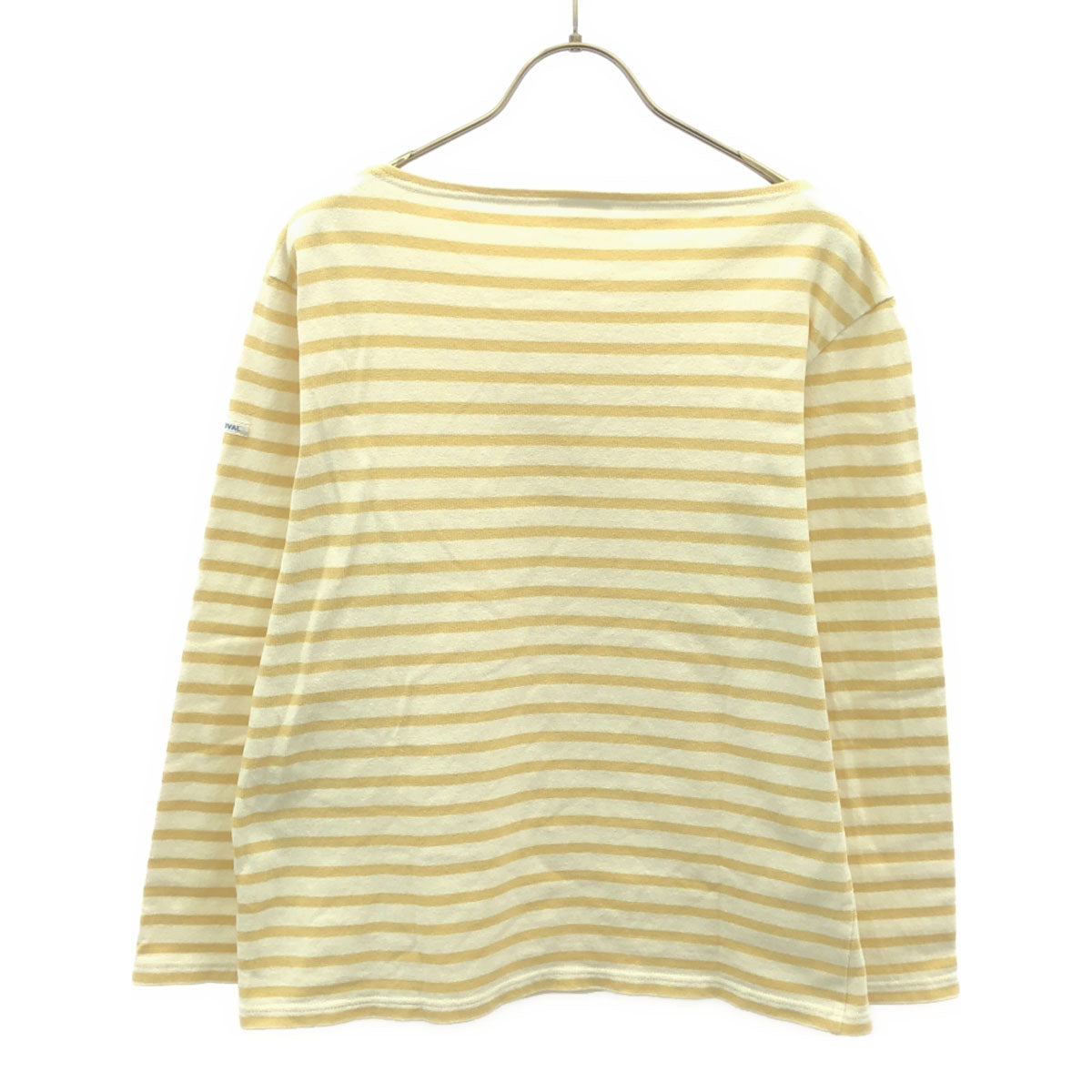 ORCIVAL オーシバル フランス製 ボーダー ロゴワッペン 長袖 ボートネック バスクシャツ 3 ベージュ×ホワイト ロンT カットソー メンズ