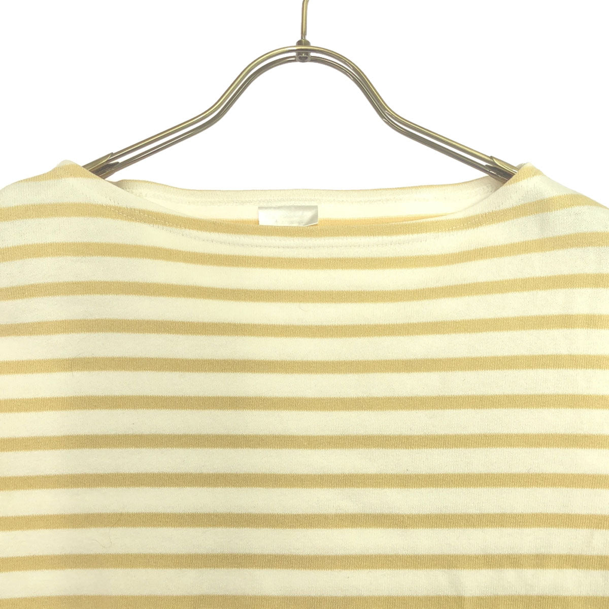 ORCIVAL オーシバル フランス製 ボーダー ロゴワッペン 長袖 ボートネック バスクシャツ 3 ベージュ×ホワイト ロンT カットソー メンズ