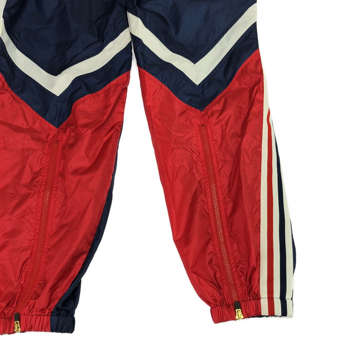 adidas アディダス 90s 日本製 デサント AS-4713P オールド ロゴプリント ナイロンパンツ M-L ネイビー系 ウィンドパンツ 裾リブ ZIP ウエストゴム トレーニング メンズ