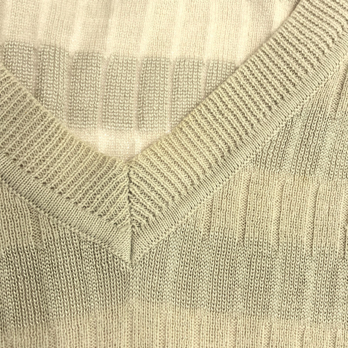 ARMANI EXCHANGE アルマーニ エクスチェンジ ボーダー柄 長袖 Vネック セーター M ベージュ系×グレー系 ニット レディース