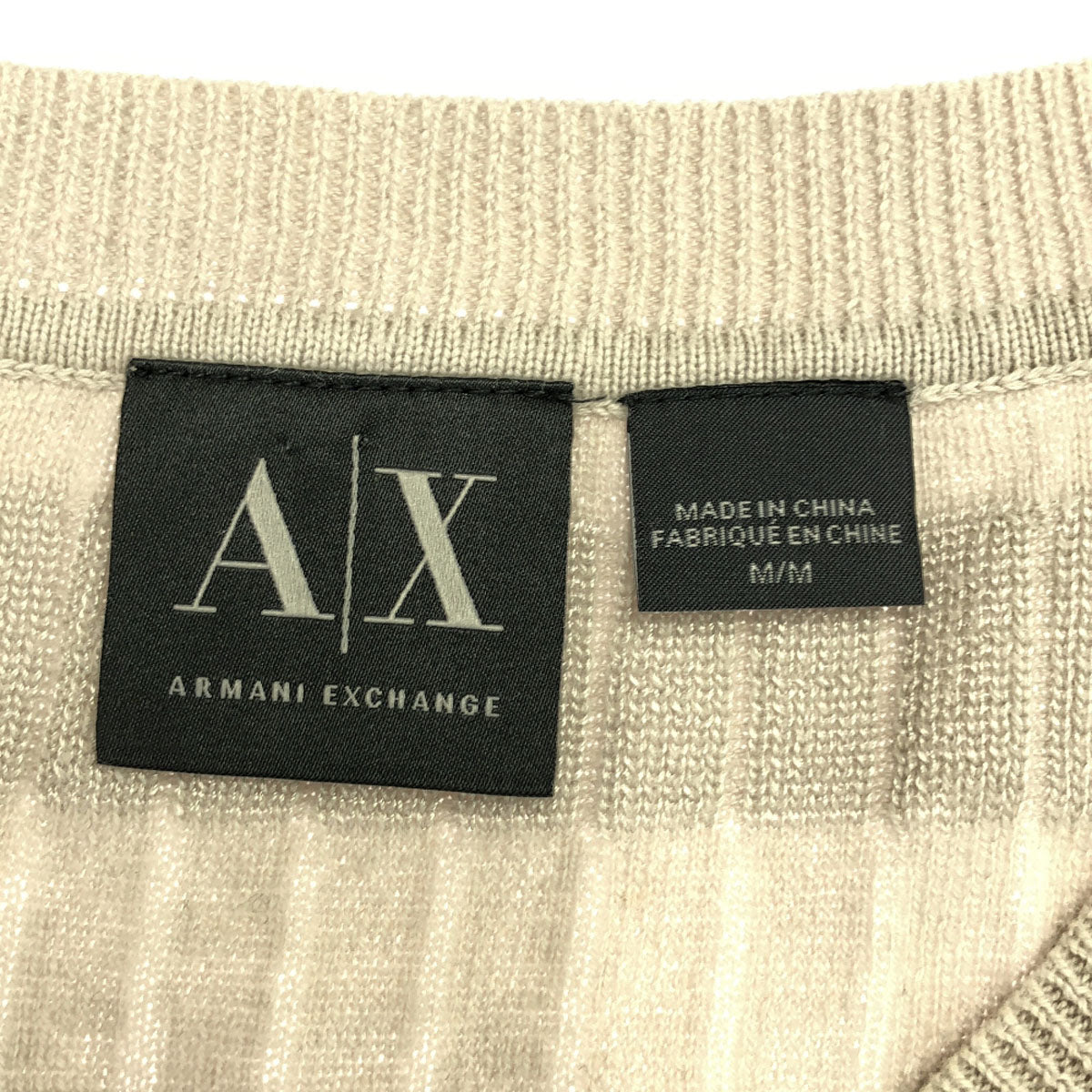 ARMANI EXCHANGE アルマーニ エクスチェンジ ボーダー柄 長袖 Vネック セーター M ベージュ系×グレー系 ニット レディース