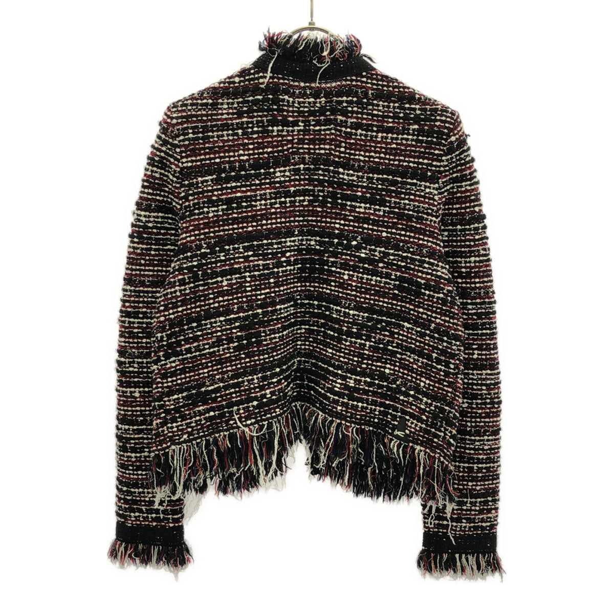 DENHAM デンハム 日本製 ウールブレンド クラッシュ ツイードジャケット F ブラック×ホワイト×レッド ノーカラー レディース