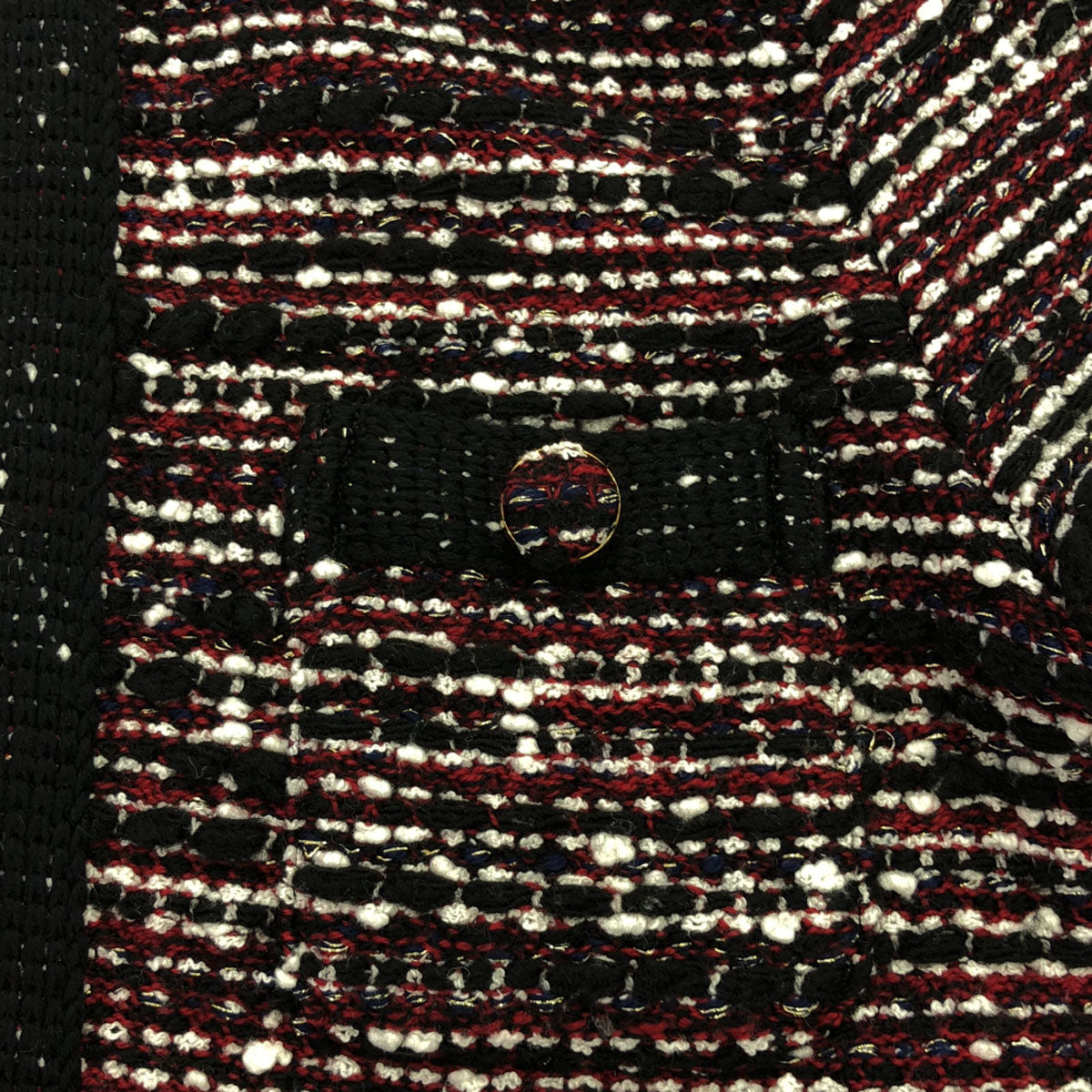 DENHAM デンハム 日本製 ウールブレンド クラッシュ ツイードジャケット F ブラック×ホワイト×レッド ノーカラー レディース