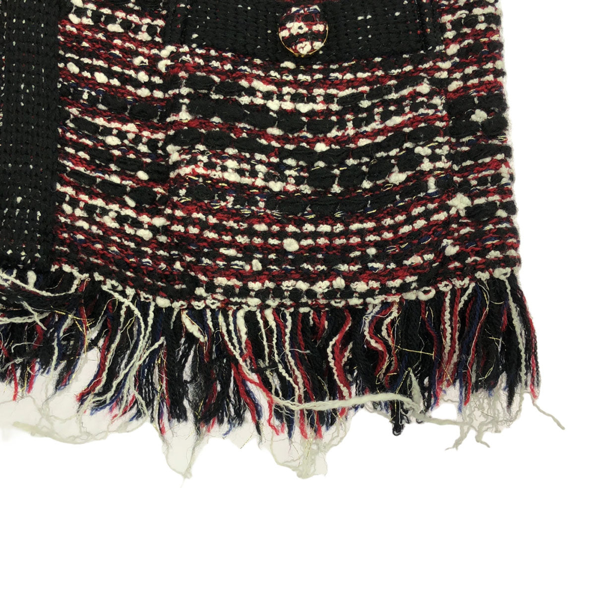 DENHAM デンハム 日本製 ウールブレンド クラッシュ ツイードジャケット F ブラック×ホワイト×レッド ノーカラー レディース