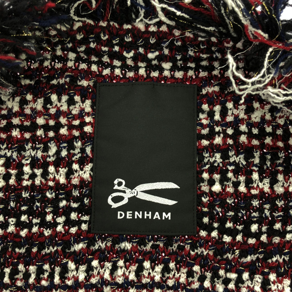 DENHAM デンハム 日本製 ウールブレンド クラッシュ ツイードジャケット F ブラック×ホワイト×レッド ノーカラー レディース