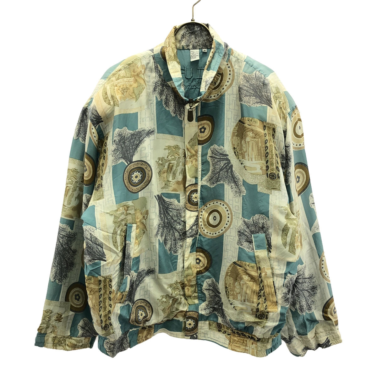 フーダ 80s 90s シルク100% オールド 総柄 ジップジャケット M ブルー系×ホワイト ブルゾン メンズ