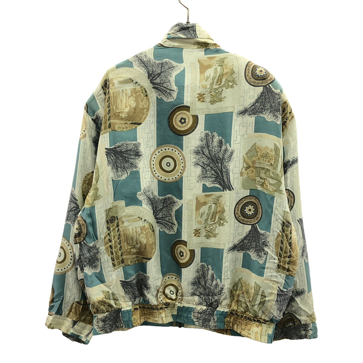 フーダ 80s 90s シルク100% オールド 総柄 ジップジャケット M ブルー系×ホワイト ブルゾン メンズ