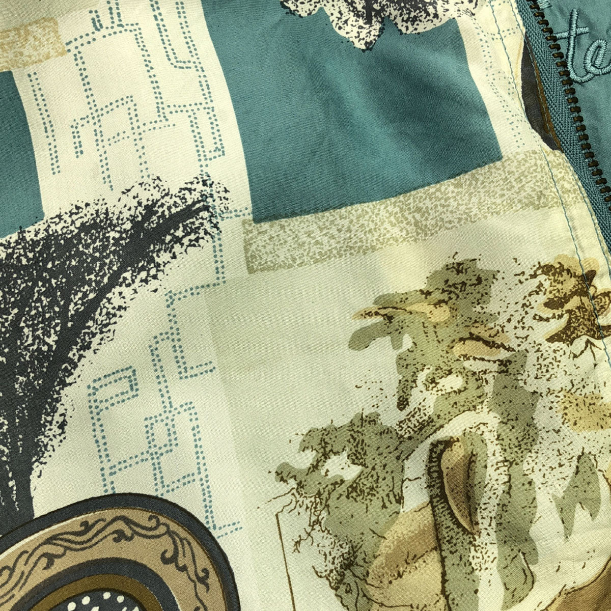 フーダ 80s 90s シルク100% オールド 総柄 ジップジャケット M ブルー系×ホワイト ブルゾン メンズ