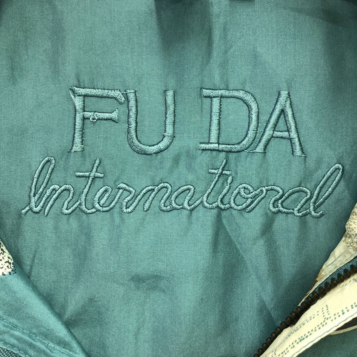 フーダ 80s 90s シルク100% オールド 総柄 ジップジャケット M ブルー系×ホワイト ブルゾン メンズ