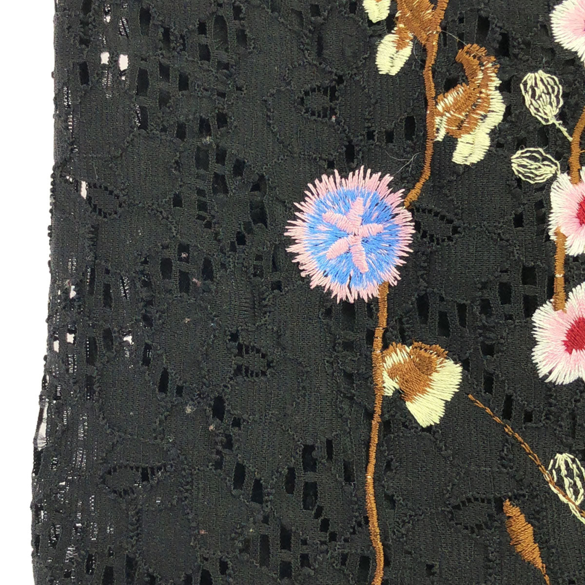 Desigual デシグアル 刺繍 花柄 長袖 レース ワンピース 40 ブラック レディース