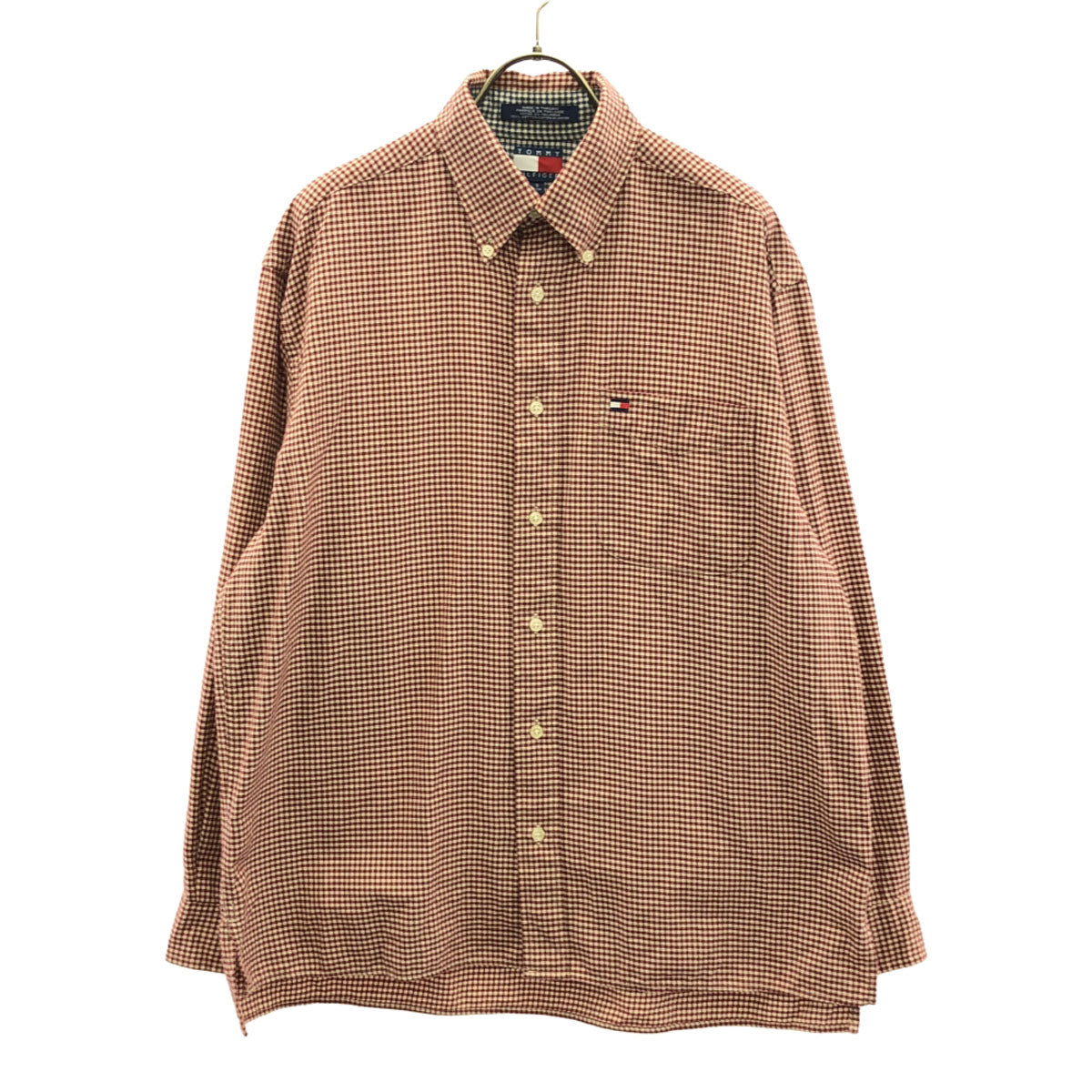 TOMMY HILFIGER トミーヒルフィガー 90s オールド フラッグタグ チェック柄 長袖 ボタンダウンシャツ S レッド×ホワイト メンズ