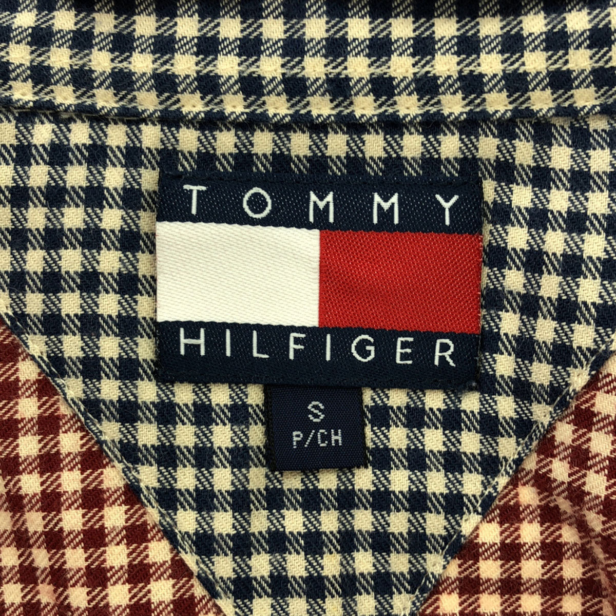 TOMMY HILFIGER トミーヒルフィガー 90s オールド フラッグタグ チェック柄 長袖 ボタンダウンシャツ S レッド×ホワイト メンズ