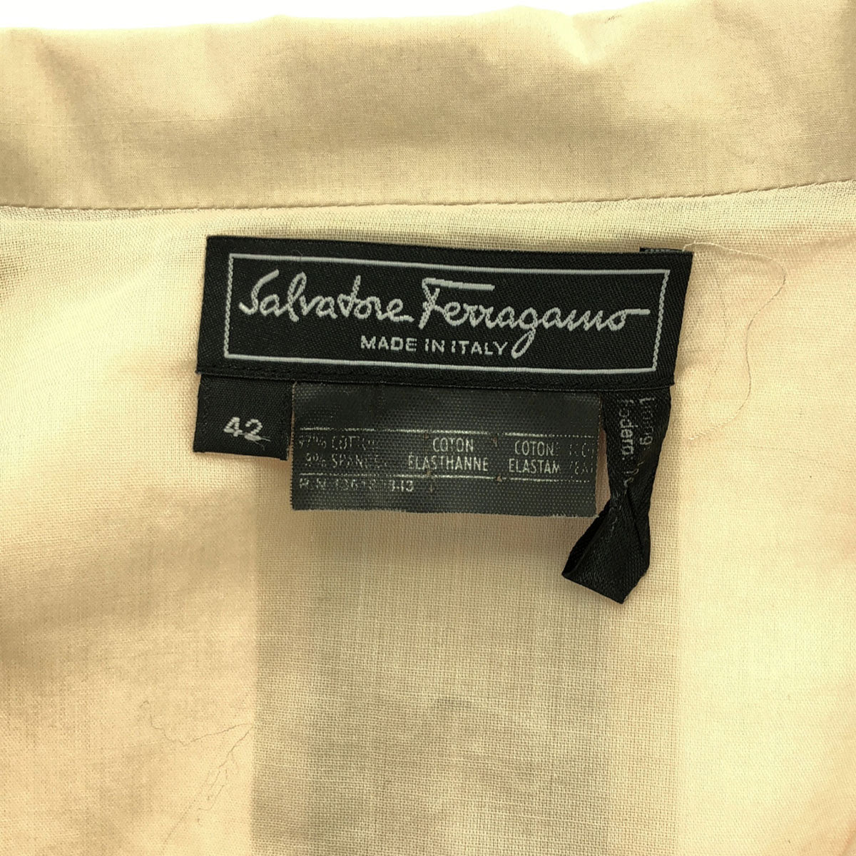 Salvatore Ferragamo サルヴァトーレフェラガモ 90s イタリア製 オールド 長袖 ワンピース 42 ベージュ ベルト付き レディース