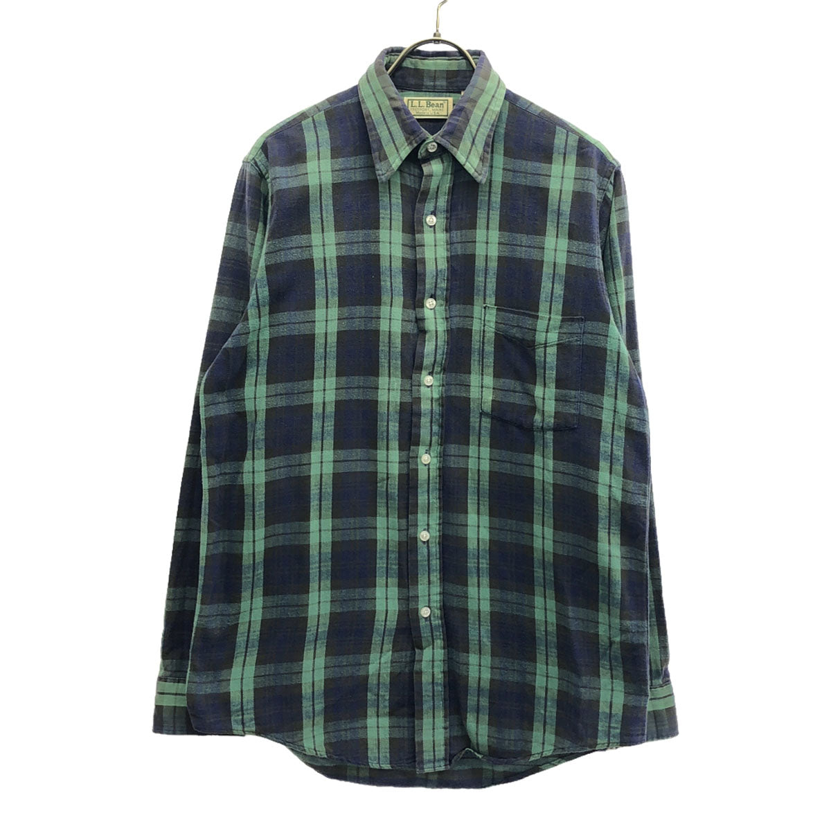 L.L.Bean エルエルビーン 80s USA製 ヴィンテージ チェック柄 長袖 コットンシャツ S グリーン系×ネイビー系 アウトドア メンズ