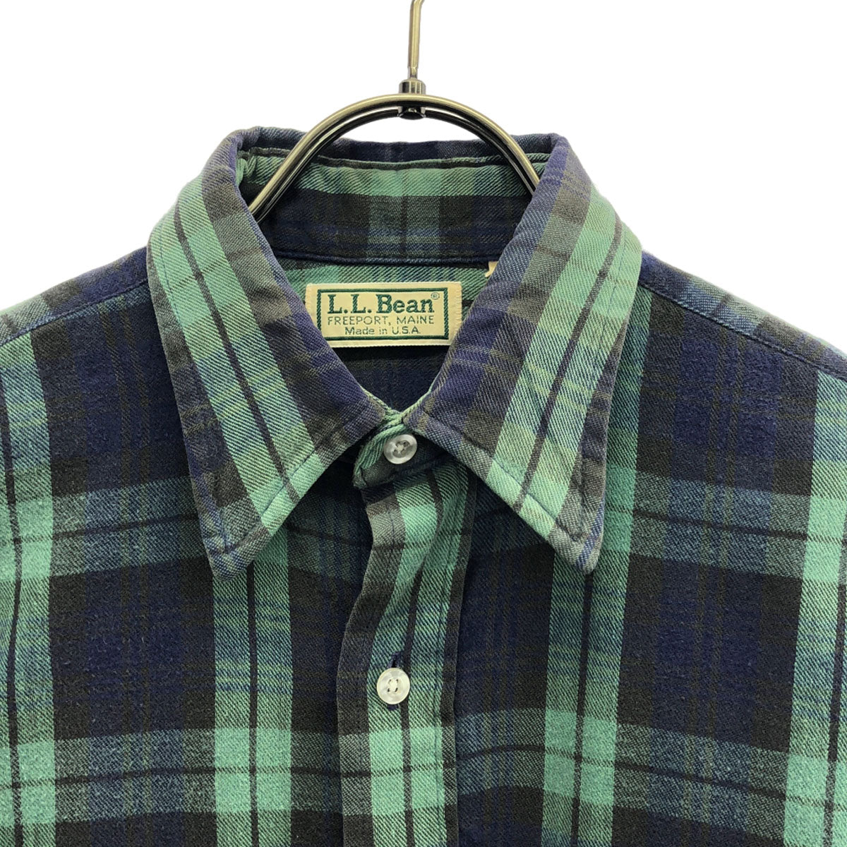 L.L.Bean エルエルビーン 80s USA製 ヴィンテージ チェック柄 長袖 コットンシャツ S グリーン系×ネイビー系 アウトドア メンズ