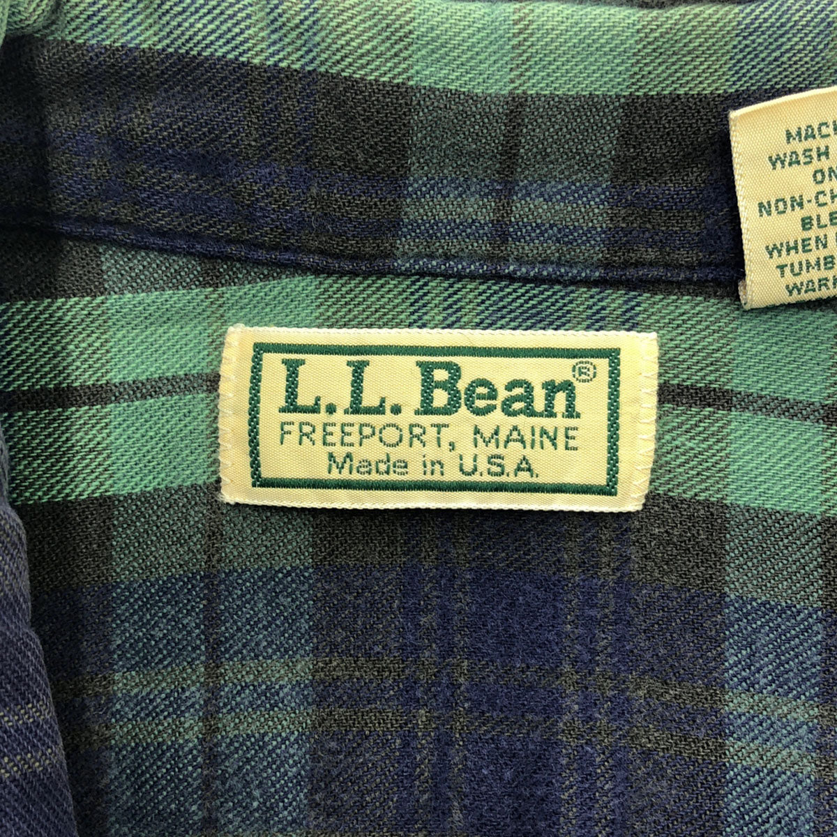 L.L.Bean エルエルビーン 80s USA製 ヴィンテージ チェック柄 長袖 コットンシャツ S グリーン系×ネイビー系 アウトドア メンズ