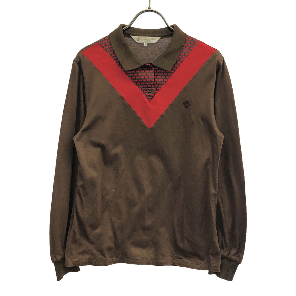 Christian Dior SPORTS クリスチャンディオール スポーツ 80s 90s オールド 幾何学柄 長袖 ポロシャツ M ブラウン レディース