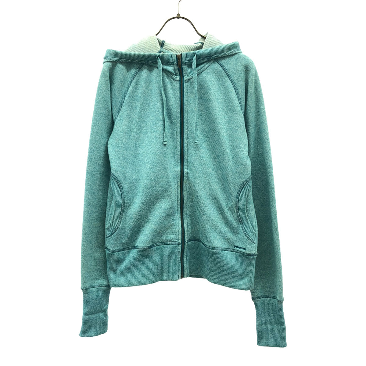 patagonia パタゴニア 54490SP14 ロゴ刺繍 長袖 クラウドスタックフーディー スウェット ジップパーカー M ライトブルー アウトドア サムホール レディース