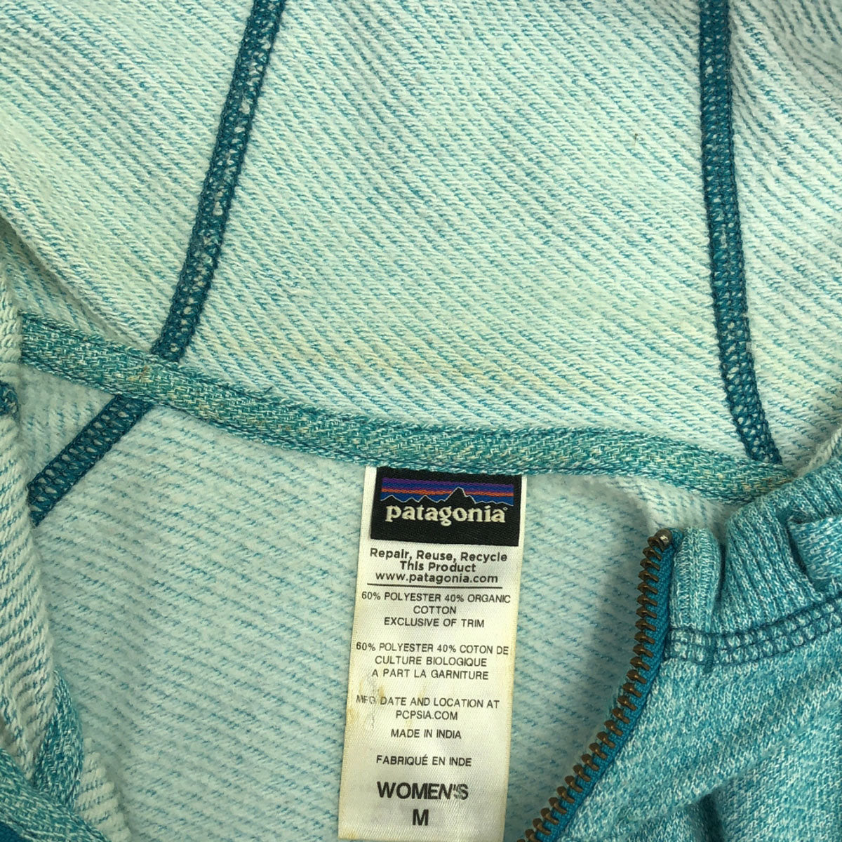 patagonia パタゴニア 54490SP14 ロゴ刺繍 長袖 クラウドスタックフーディー スウェット ジップパーカー M ライトブルー アウトドア サムホール レディース