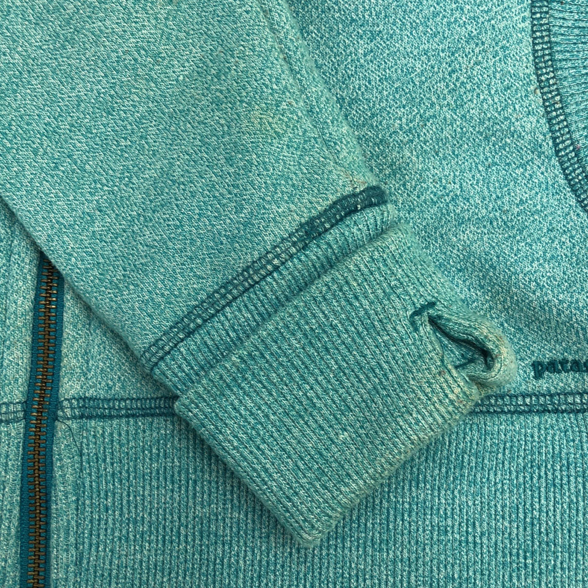 patagonia パタゴニア 54490SP14 ロゴ刺繍 長袖 クラウドスタックフーディー スウェット ジップパーカー M ライトブルー アウトドア サムホール レディース