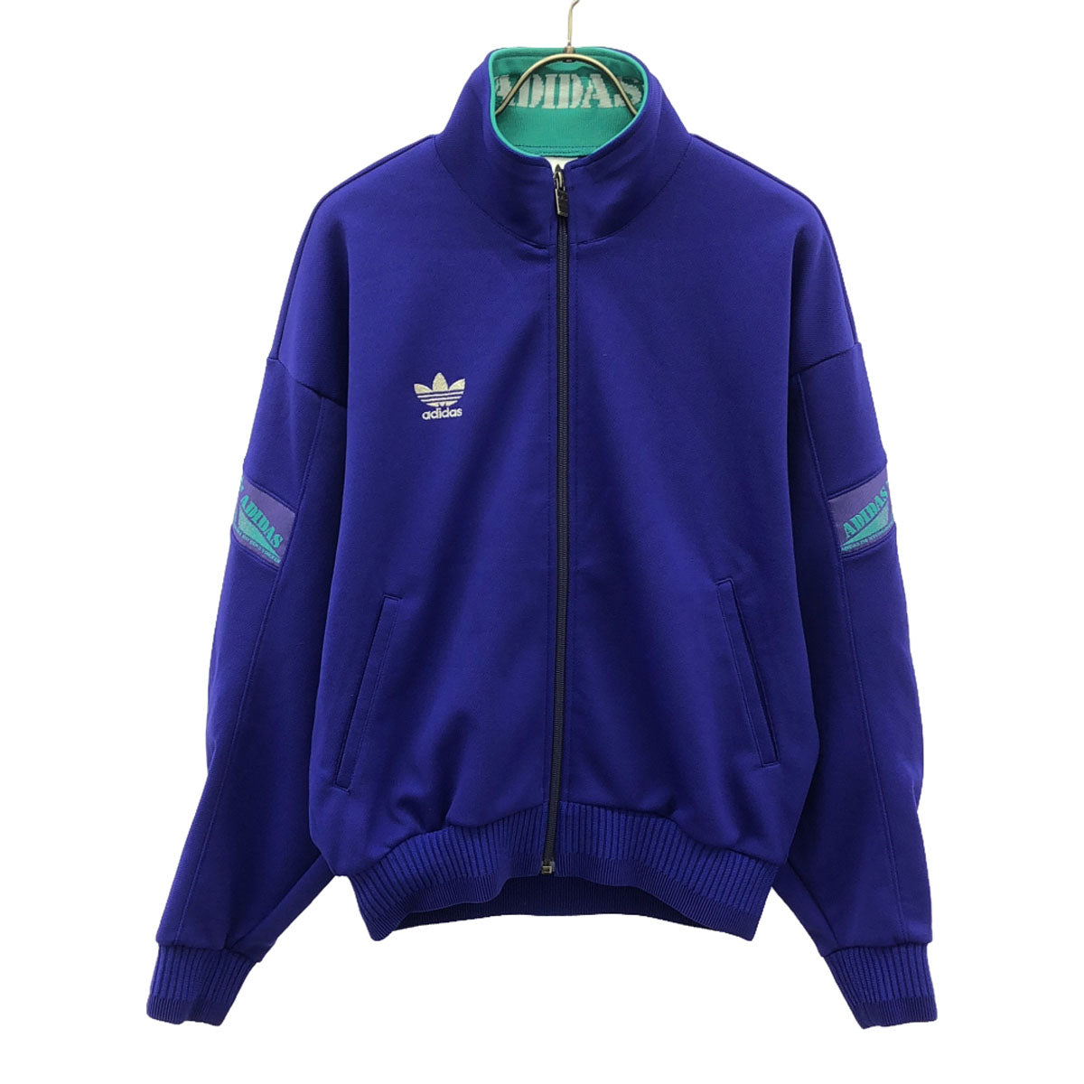 adidas アディダス 80s デサント製 ヴィンテージ トレフォイルロゴ トラックジャケット L ブルー系 ATS-805 トレーニング ジャージ メンズ