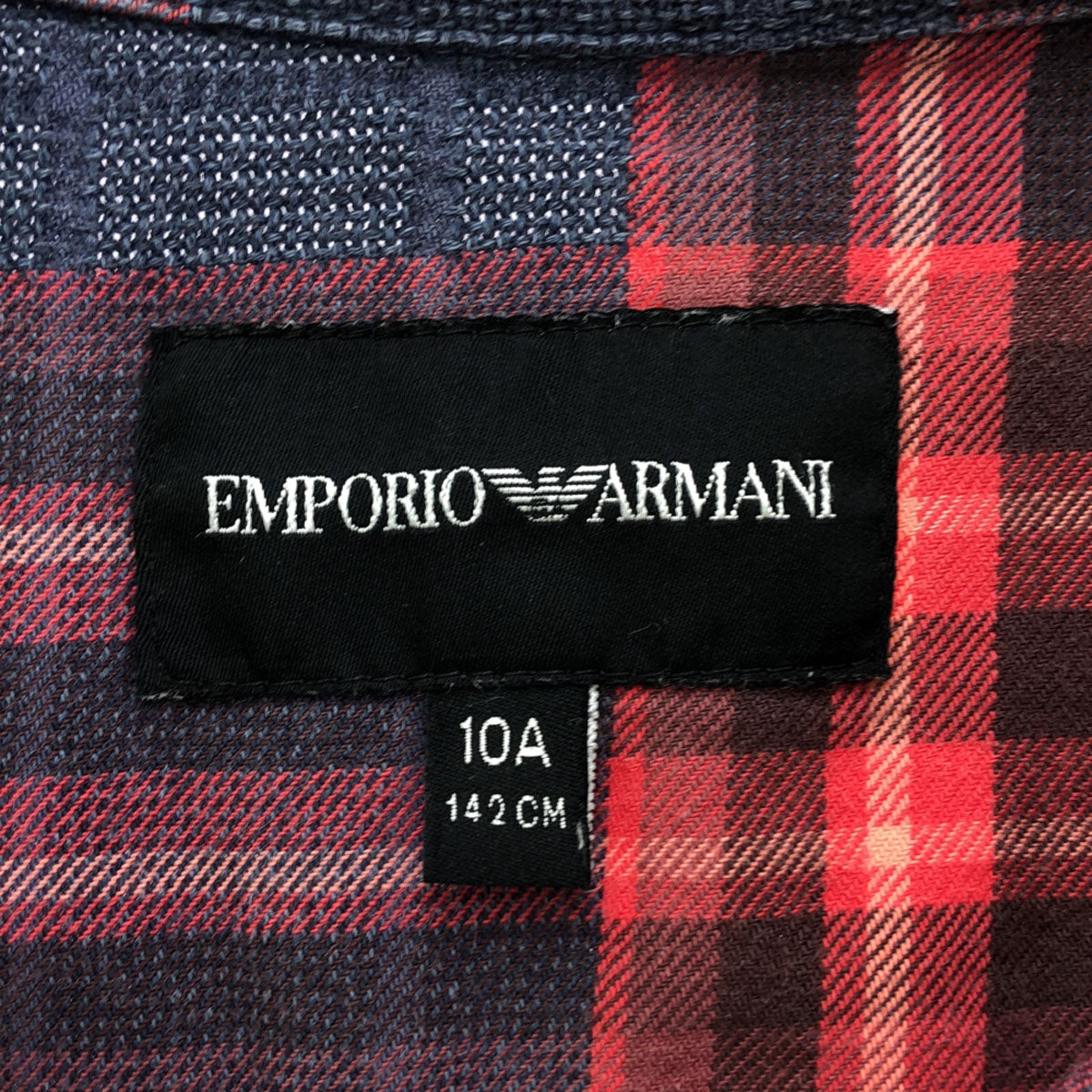 Emporio Armani エンポリオアルマーニ チェック柄 ロゴ刺繍 長袖 シャツ 10A レッド系 キッズ